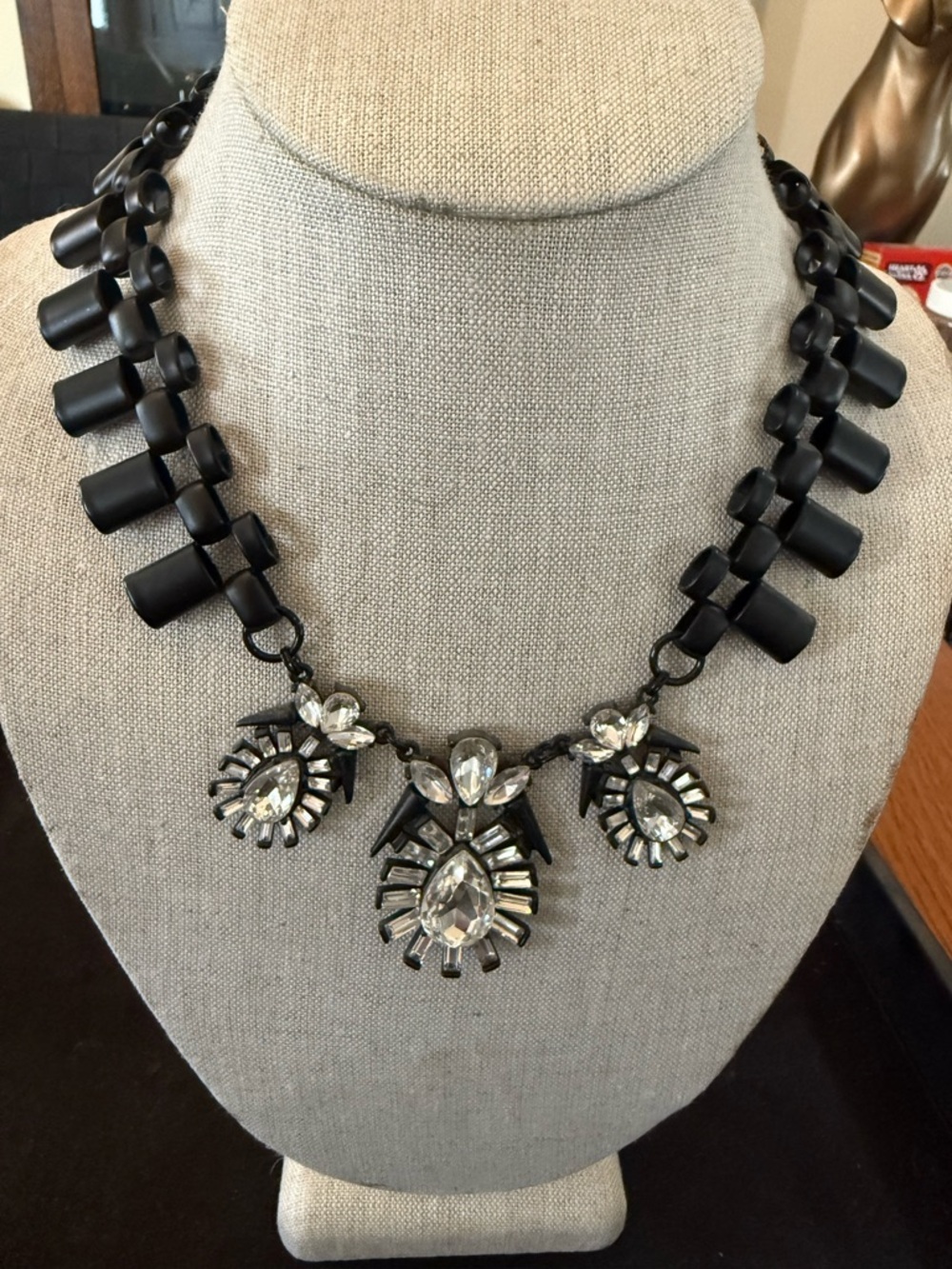 Erickson Beamon Rocks “goth girl”Matte Black & Clear Crystal Statement Necklace